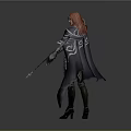 A Female Warrior with Red Hair in Armor Holding Bow and Arrow and Cloak