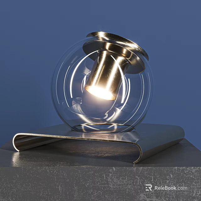 Sleek Modern Transparent Glass Globe Table Lamp With Illuminated Metal Base 3d model 
