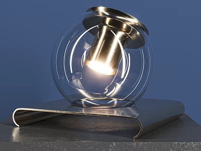 Sleek Modern Transparent Glass Globe Table Lamp With Illuminated Metal Base 3d model