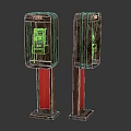 Red Vintage Public Phone Booths With Green Stripes And Sturdy Base Structure Design