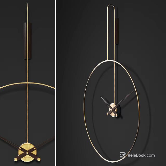 Modern Hanging Wall Clock With Gold Metal Frame Thin Lines And Minimalist Design 3d model 