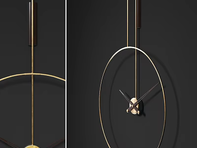 Modern Hanging Wall Clock With Gold Metal Frame Thin Lines And Minimalist Design 3d model