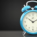 Blue Alarm Clock With Double Bells White Dial And Numerical Numbers On Dark Background
