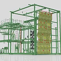 Green Multi Level Climbing Tower With Climbing Wall Ladders And Safety Nets 3d model