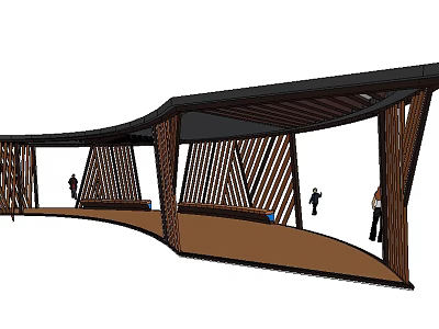 Wooden Pergola With Geometric Design And Curved Structure For Outdoor Space 3d model