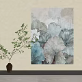 Textured Floral Wall Art Decor With Ceramic Vase And Green Branch
