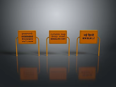Orange Road Construction Warning Signs With Metal Frames And Reflective Surfaces 3d model