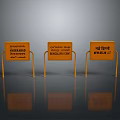 Orange Road Construction Warning Signs With Metal Frames And Reflective Surfaces 3d model