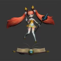 Game Movie Character Red Twin Ponytails Golden Decorations Yellow Dress Magic Wand On Open Book