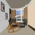 Leisure Room Interior Design With Rocking Chair Floor Lamp Window And Wall Paintings