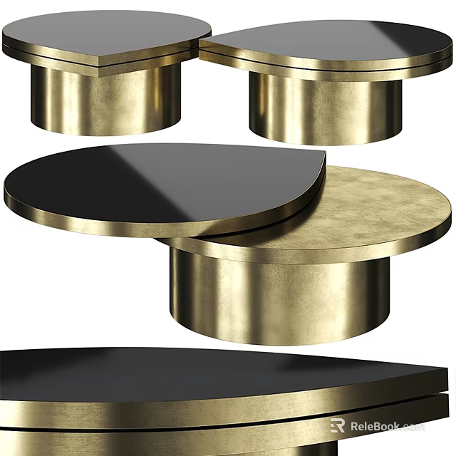 Modern Coffee Table With Gold Metal Base And Black Tabletop Contemporary Design 3d model 