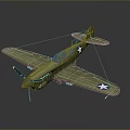 Green Vintage Military Airplane Featuring Star Insignia Propeller Cockpit Number 40 And Wings