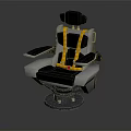 Black Seat With Headrest Yellow Safety Belt Gray Armrests And Stable Metal Base