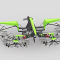 Green Agricultural Hay Rake Machinery With Multiple Rotary Tine Arms And Red Wheels