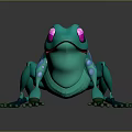 3D Animated Teal Frog Character With Pink Eyes And Blue Spots