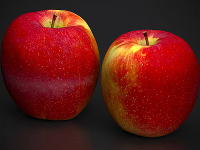 Two Fresh Red And Yellow Apples With Spots On Dark Background 3d model