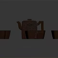 Traditional Brown Purple Clay Tea Set With Carved Teapot And Surrounding Cups