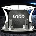 Moon Surface Booth With Earth Background LOGO Two People White Rabbit Decorations Green Bottles