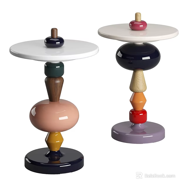 Modern Colorful Stacked Side Tables With Round Top And Vibrant Stacked Elements 3d model