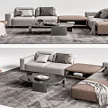 Modern Sofa and Coffee Table Set with Neutral Tones Pillows and Throw Blankets 3d model