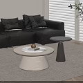 Minimalist Black Leather Sofa And Coffee Table Set With White Table Black Side Table Sunlight 3d model