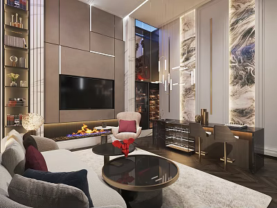 Modern Bar Area With Sleek Counter Stylish Stools And Elegant Lighting 3d model