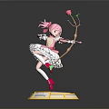 Pink Hair Girl Figure With Pink White Dress Rose Staff Pink Base And Gold Trim