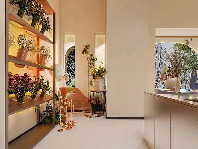 Elegant Floral Specialty Store With Fresh Flower Bouquets Green Plants And Decorative Shelves 3d model