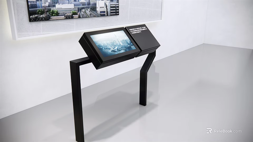 Public Facility Modern Interactive Information Kiosk With Digital Display And Metal Stand 3d model 