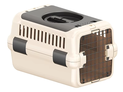Beige And Black Pet Carrier With Ventilation Holes And Metal Grid Door For Small Pets 3d model