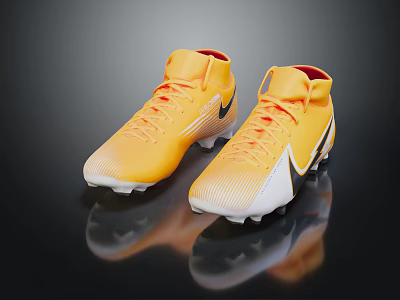 Modern Yellow High Top Soccer Shoes With White Cleats And Black Accents 3d model