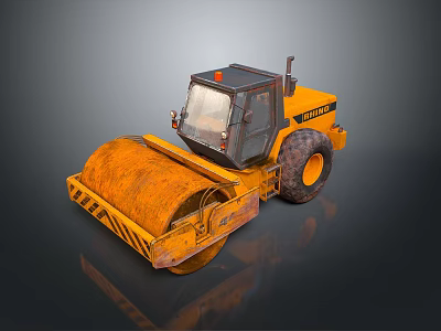 Yellow Construction Function Vehicle Road Roller With Large Drum And Operator Cab For Work 3d model