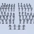 Diverse Action Figure Characters in Green Blue Black Colors and Poses