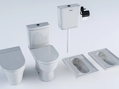 Various Toilet Types Featuring Sitting Squatting Models And Water Tanks 3d model