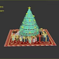 Festive Christmas Tree Decorated With Ornaments And Gifts On Red Carpet