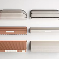 Various Style Outdoor Awnings in Beige and Brown with Striped Scalloped Designs