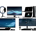 Modern Computer Setup With Multiple Monitors Laptops Desktop PC Keyboard Mouse And Ring Light 3d model