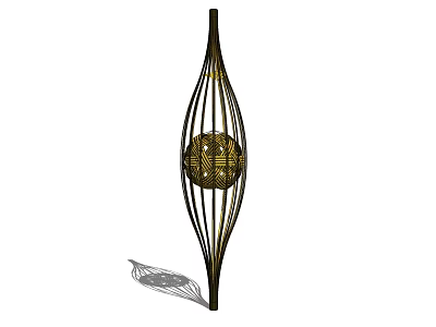 Elegant Oval Shaped Decorative Ornament Set With Black Metal Frame Golden Sphere And Leaf Base 3d model