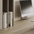 Modern Home Office Desk and Chair Set with Bookshelf Computer Desk Lamp and Potted Plant