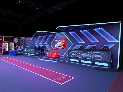 Modern Internet Cafe Interior With Neon Lights Gaming Computers And Comfortable Seats 3d model