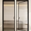 Modern Interior Swing Door With Black Frame And Vertical Glass Stripes