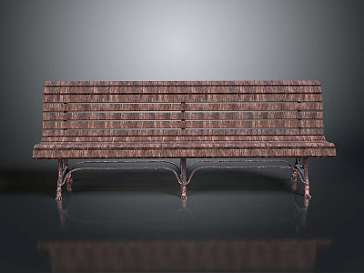 Wooden Bench with Slatted Seat and Back and Metal Legs Classic Design 3d model