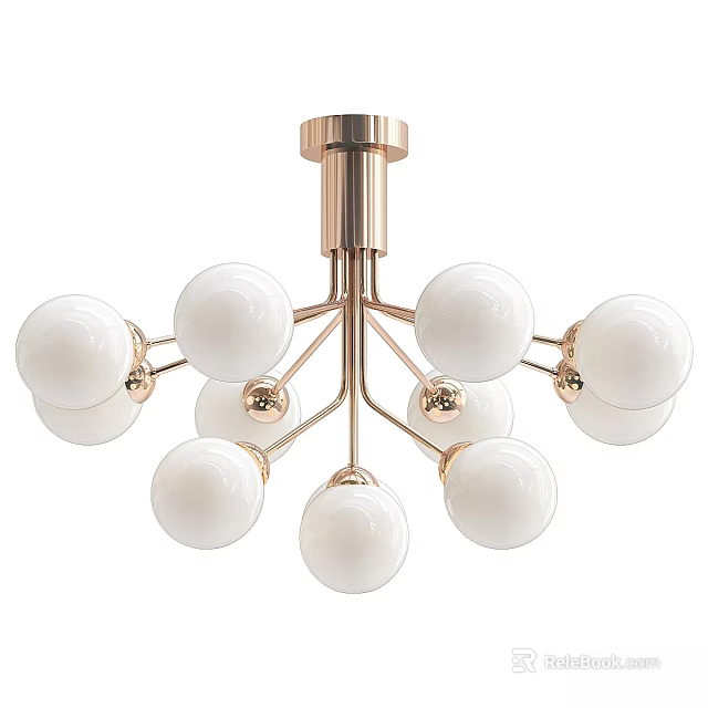 Modern Elegant Ceiling Light With Golden Metal Frame And White Spherical Shades 3d model 