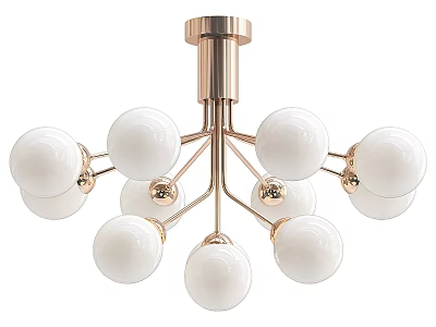 Modern Elegant Ceiling Light With Golden Metal Frame And White Spherical Shades 3d model