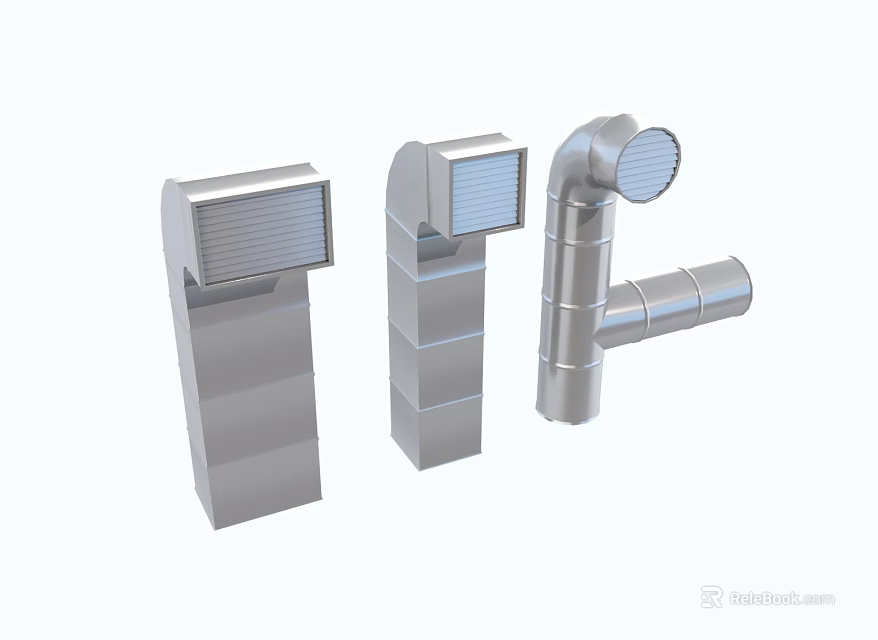 Three Different Types of Metal Pipes with Grille Covers Bent and Straight Structures 3d model 