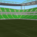 Modern Sports Stadium Design With Football Field Green Turf And Spectator Seats