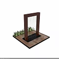 Wooden Architectural Frame with Waterfall Feature Pebbles and Green Plants