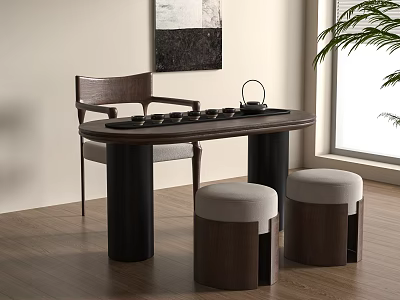 Modern Middle Ancient Tea Table and Chair Tea Table Tea Table Balcony Tea Table and Chair Solid Wood Low Stool 3d model