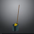 Blue Cleaning Bucket With Yellow Mop And Orange Handle For Daily Use