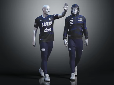 Two Mannequins Wearing Men's Sportswear With Short Sleeve Top Hoodie And Track Pants 3d model